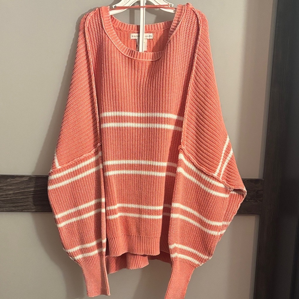 Sincerely Jules Coral Striped Oversized Knit Sweater